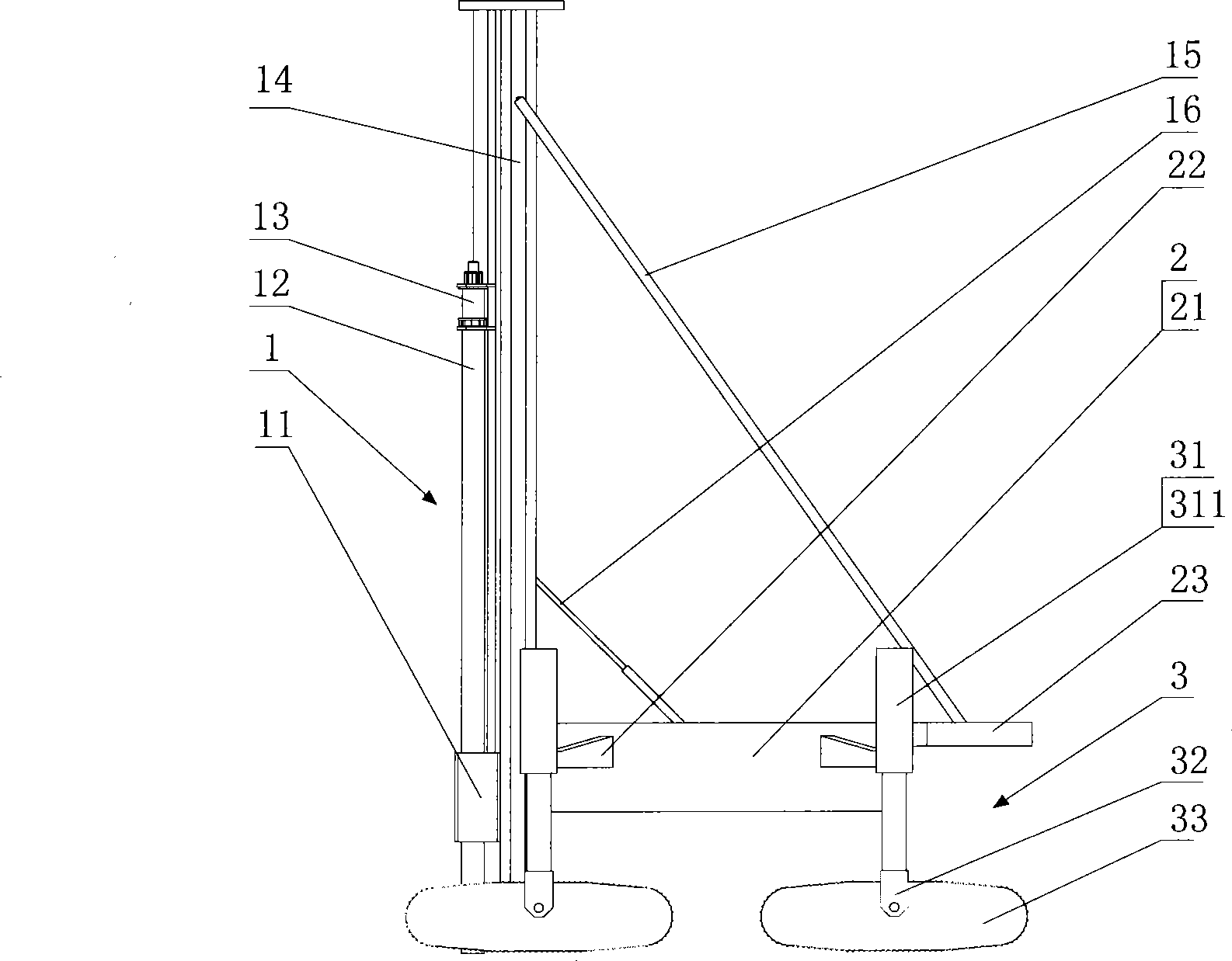 Amphibian four-pedrail piling machine