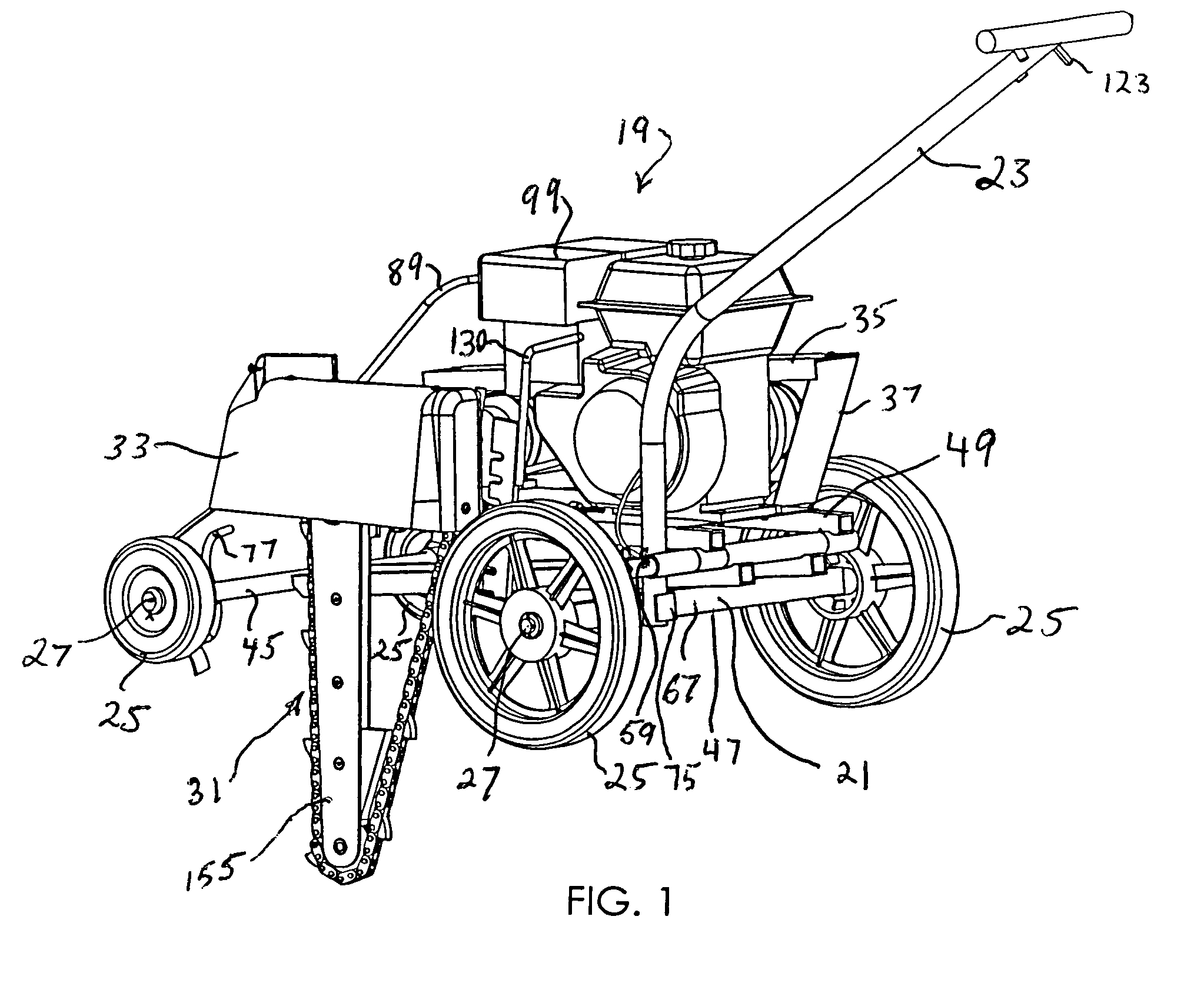 Operator propelled and/or guided portable trencher