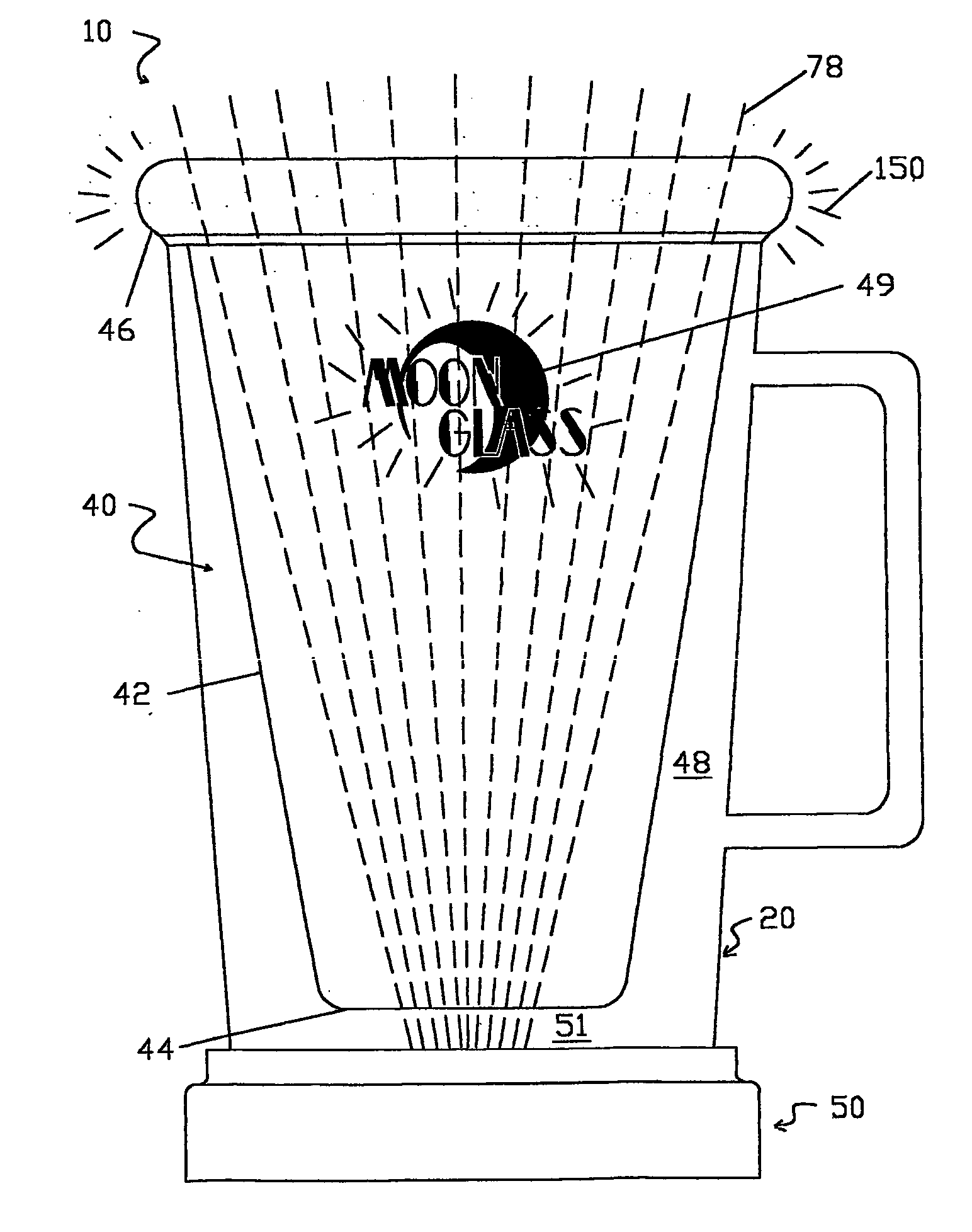 Container with illuminated interior visual display