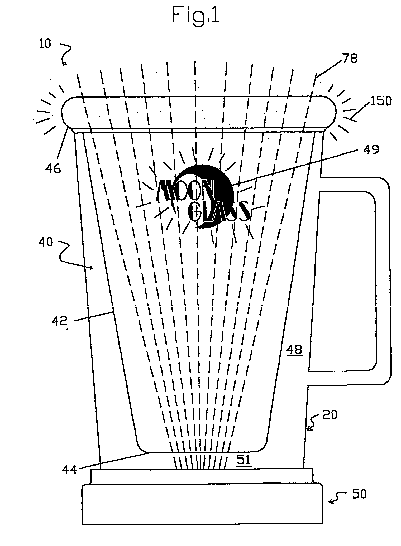 Container with illuminated interior visual display