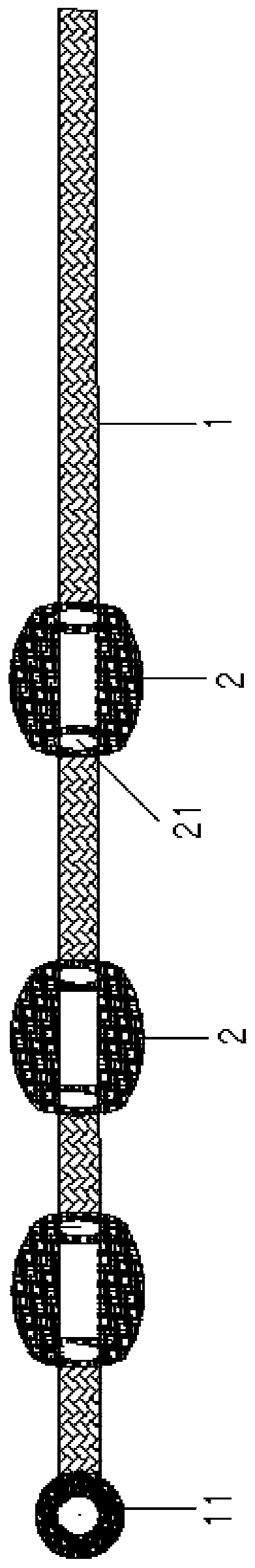 Warning rope system used during seawater tide rising and manufacturing method thereof