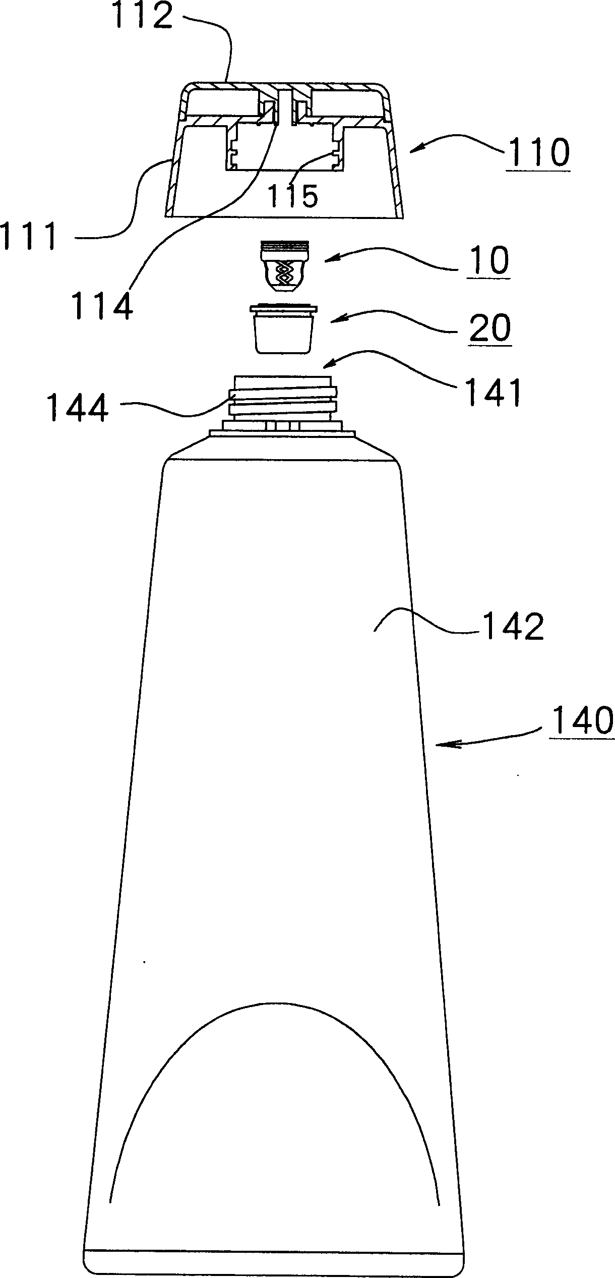 Valve mechanism for tubular fluid container