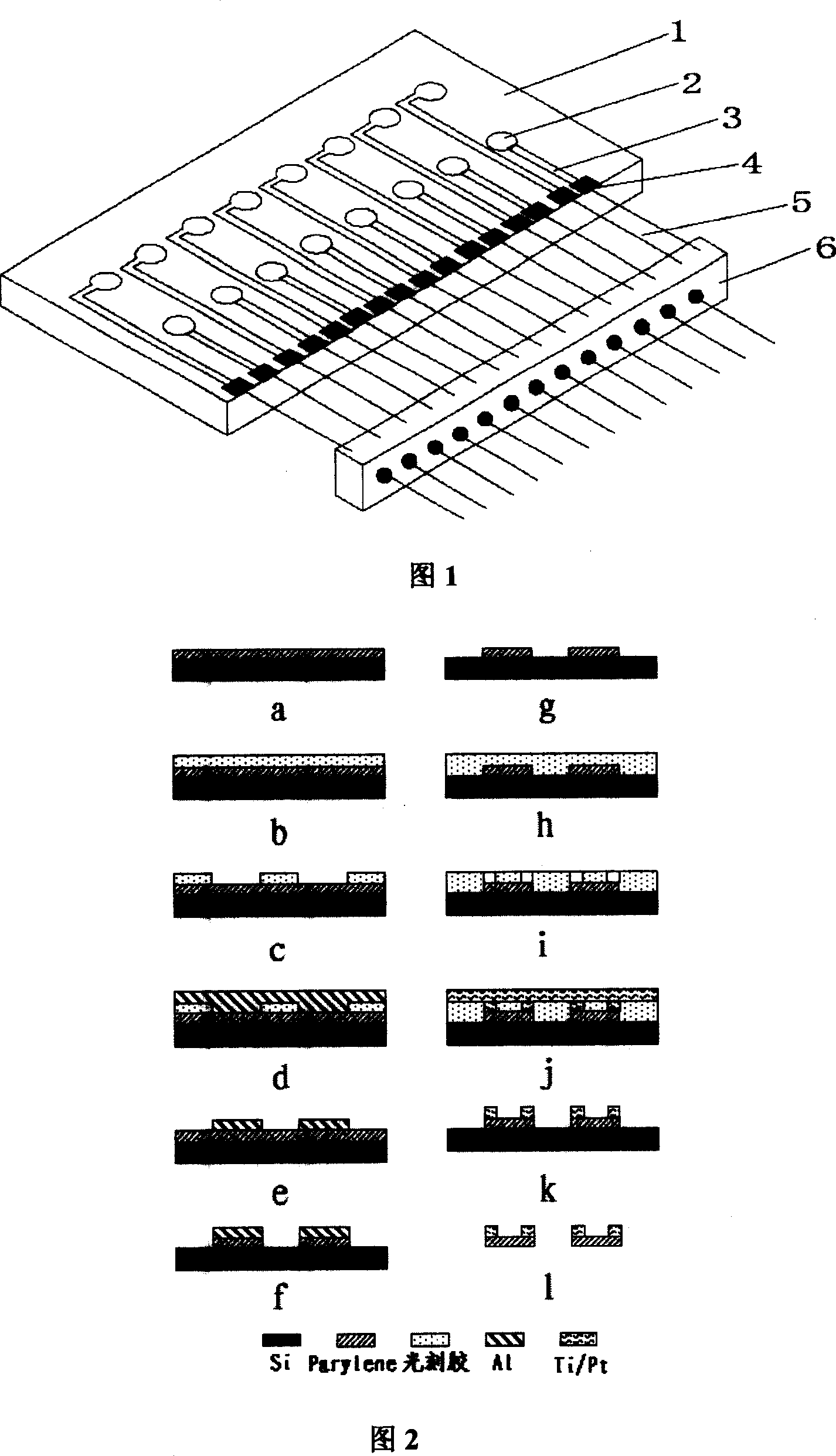 Artificial retina neural flexible microelectrode array chips and processing method thereof