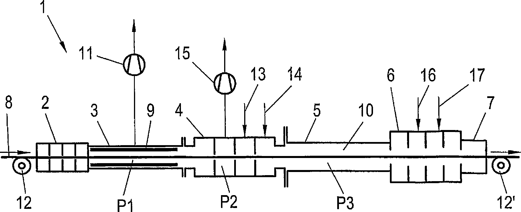 Method and device for the continuous plasma treatment of materials, in particular for the descaling of a metal strand