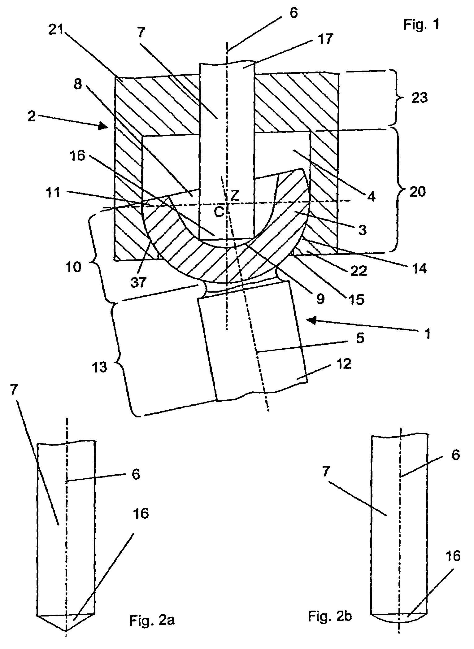 Device for a ball-and-socket joint type connection of two members