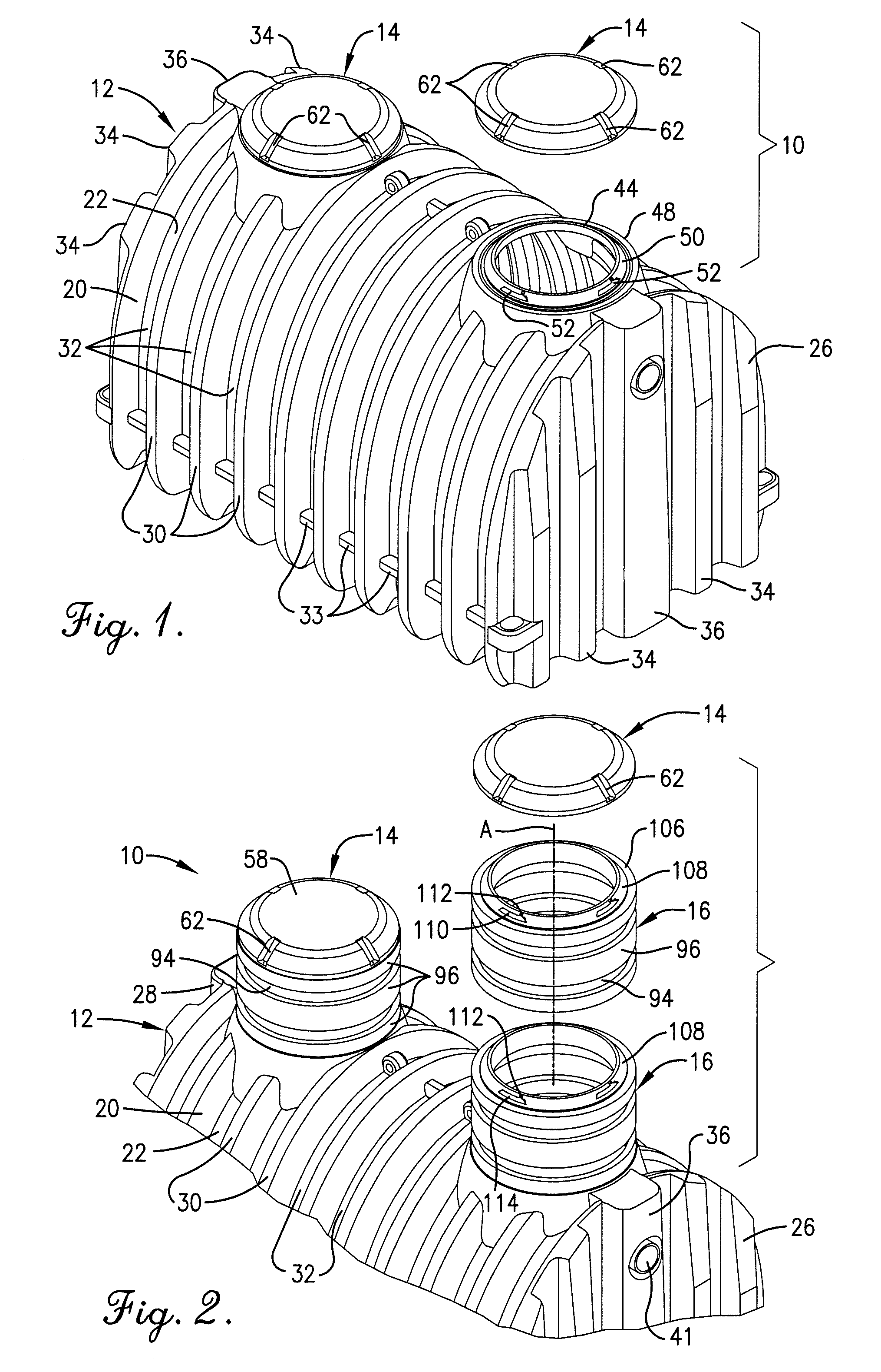Rotationally molded subterranean tank with riser