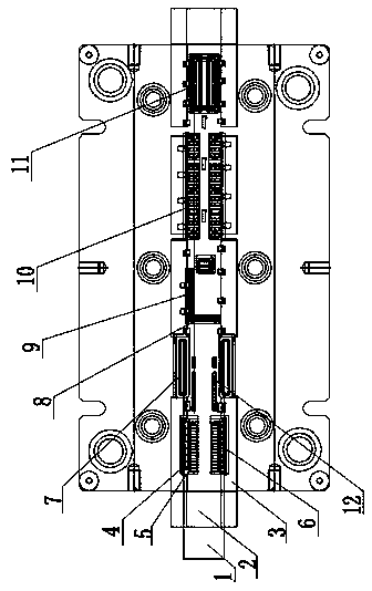 Strip-shaped LED filament support continuous punching mould