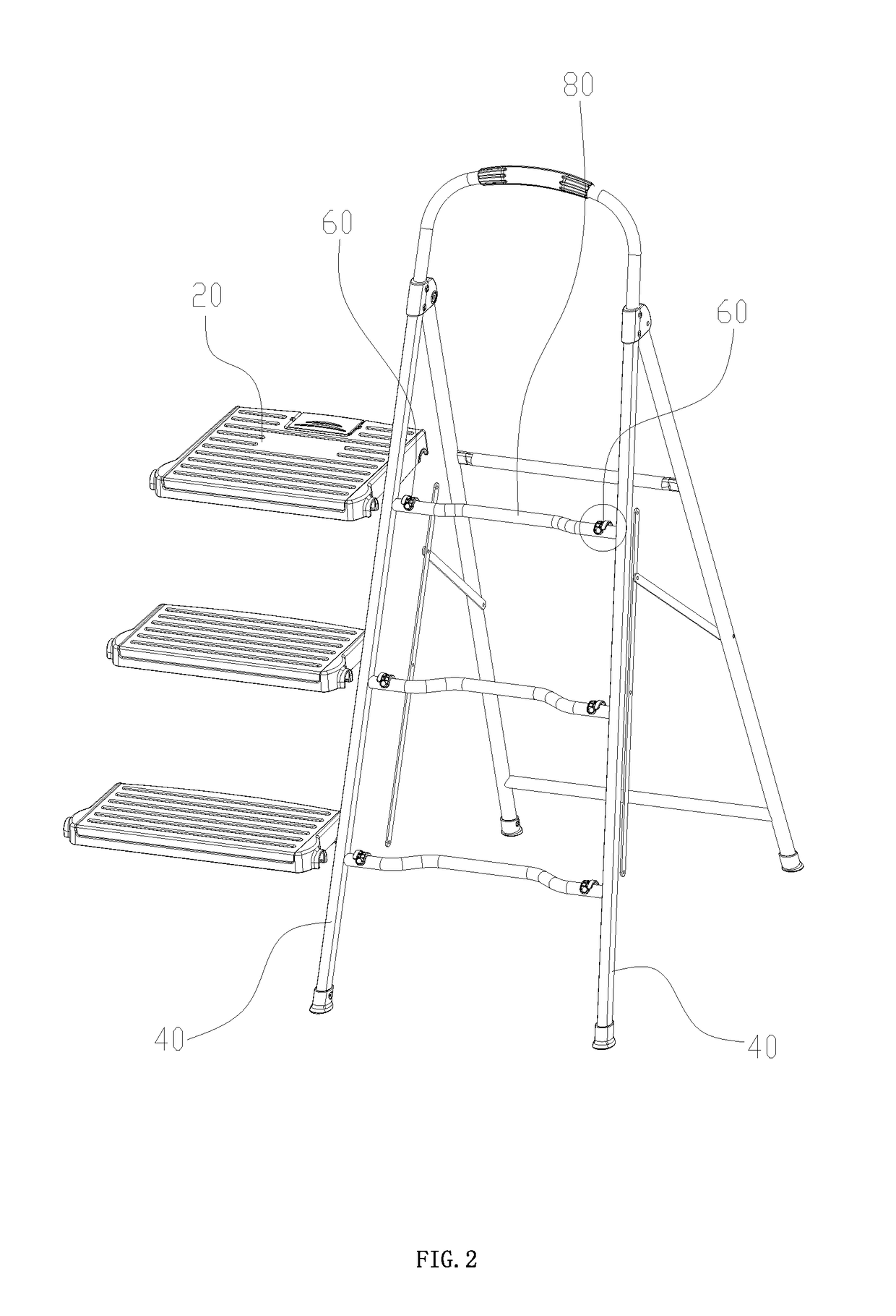 Overturn structure of a footstep of a folding ladder