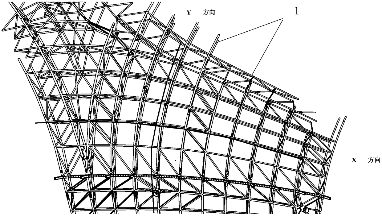 Method for mounting force-bearing conversion layer of large-area roof truss