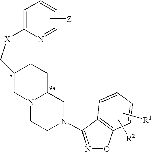 Pyridyloxymethyl and benzisoxazole azabicyclic derivatives