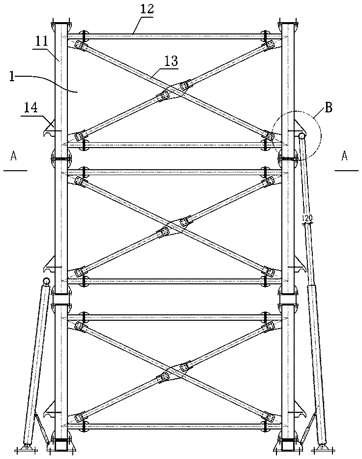 A liftable steel structure radar tower adopting the bottom jacking type