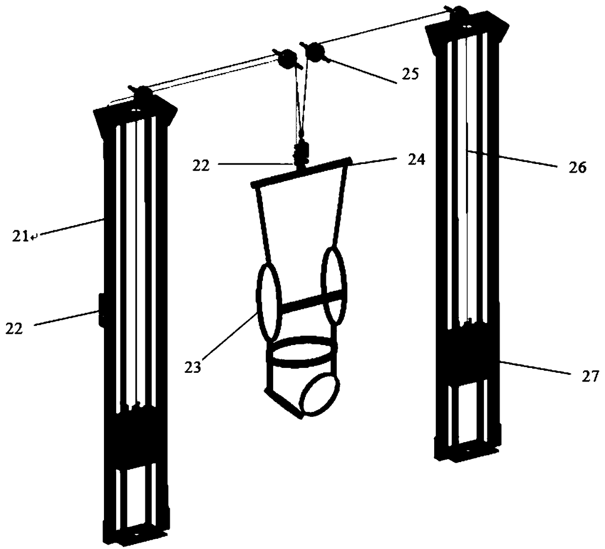 Servo suspension type low gravity simulation device for anthropometry and human body training