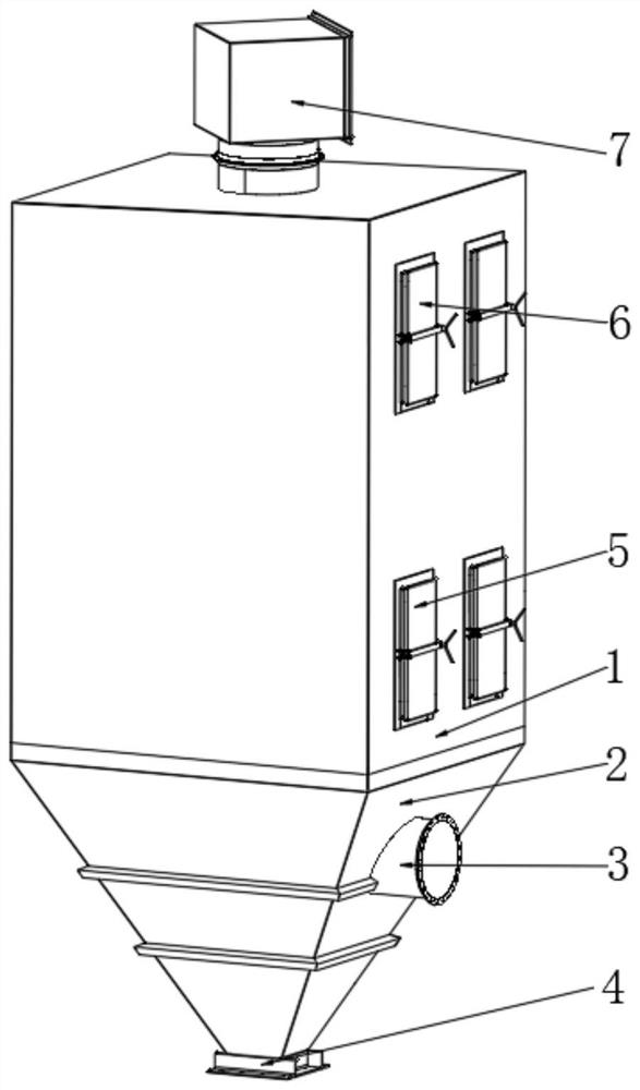 Segmented discharge type flow-equalizing bag-type dust collector