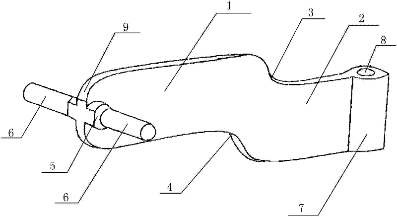 Structure on end part of linkage curved bar
