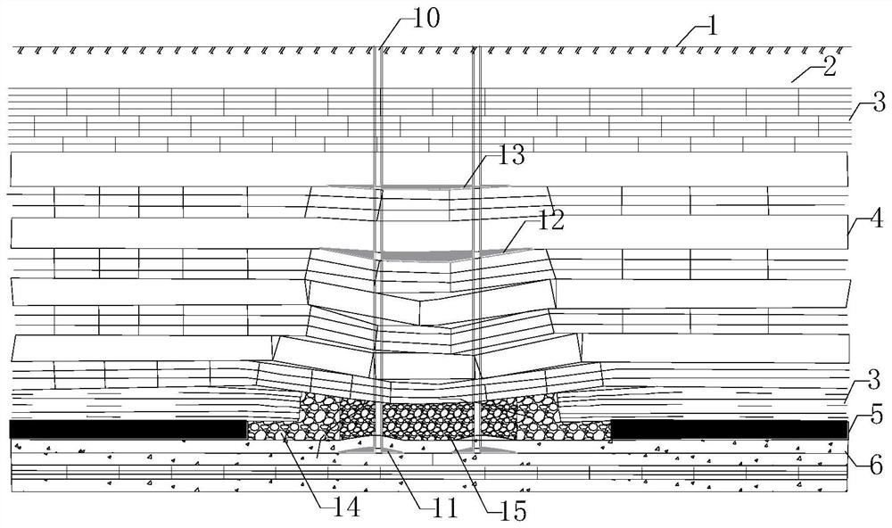 Shoelace threading cap type overlying strata separation layer grouting settlement reduction method