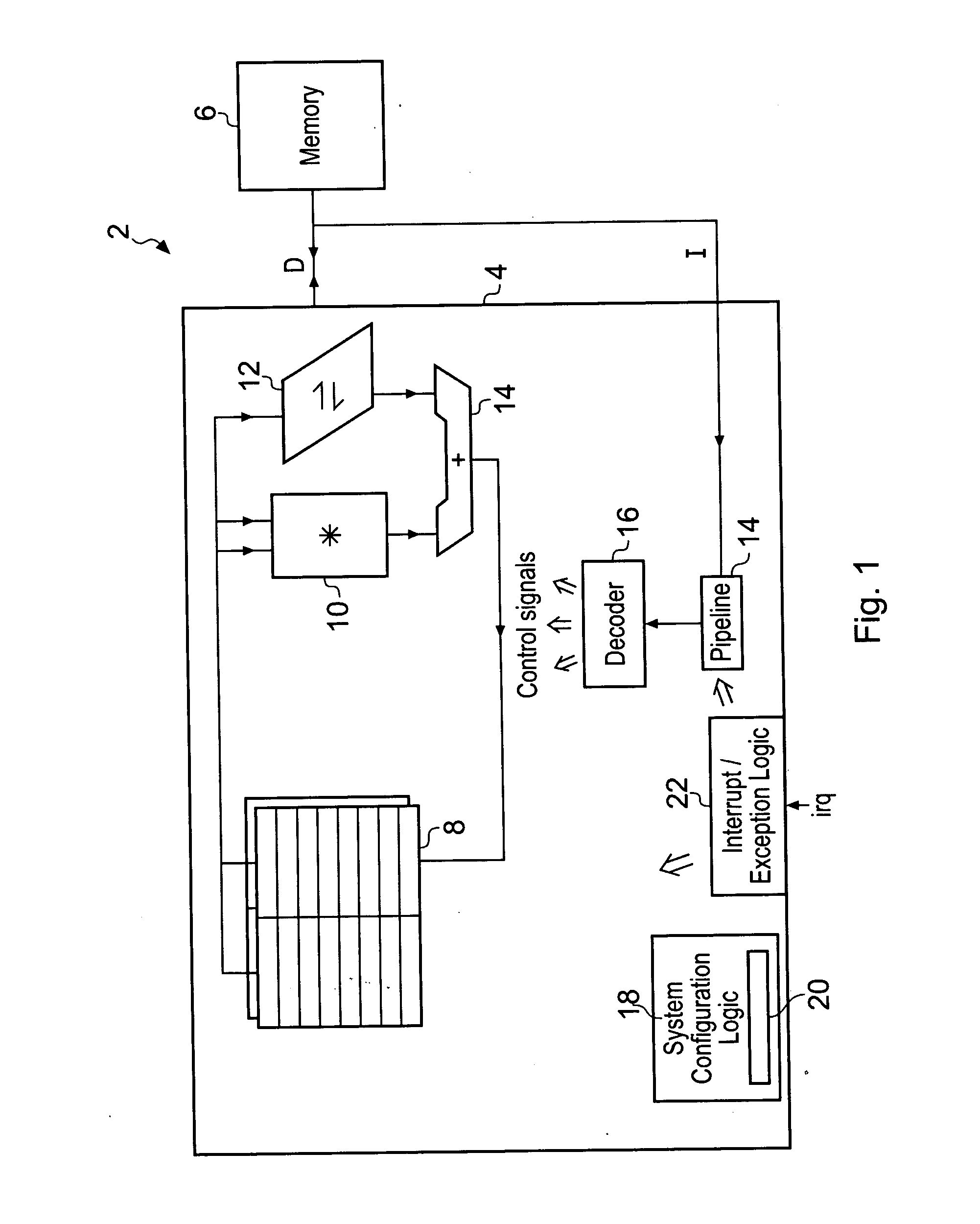 Stack memory selection upon exception in a data processing system