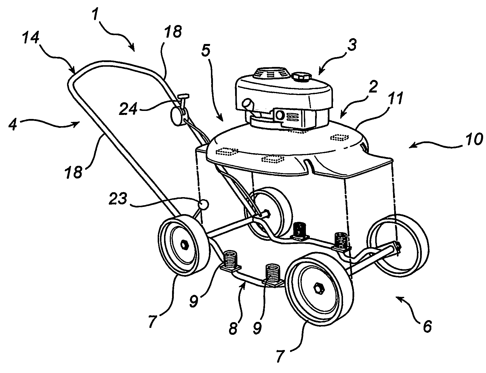 Lawnmower with vibration reduction