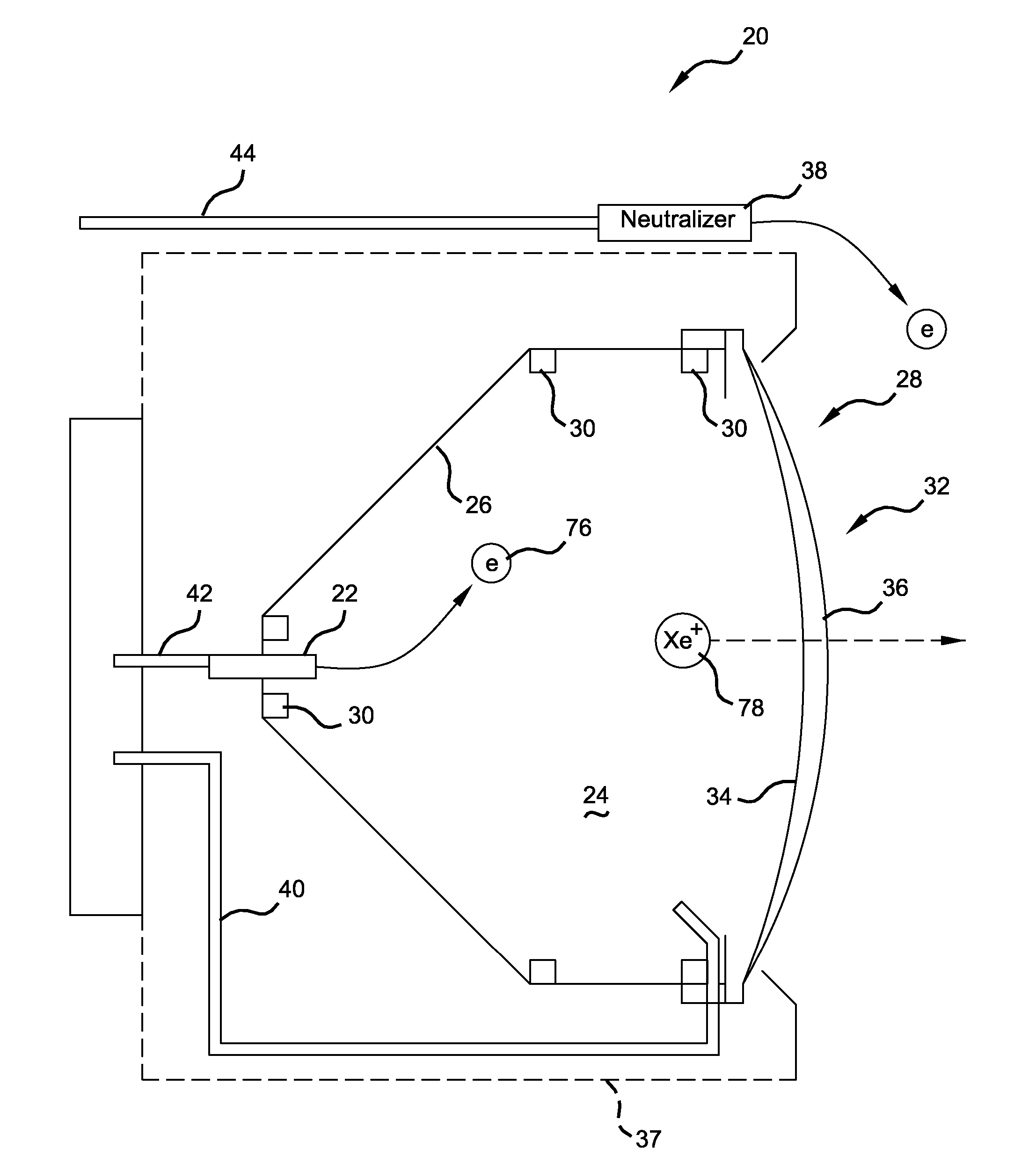 Gas-fed hollow cathode keeper and method of operating same