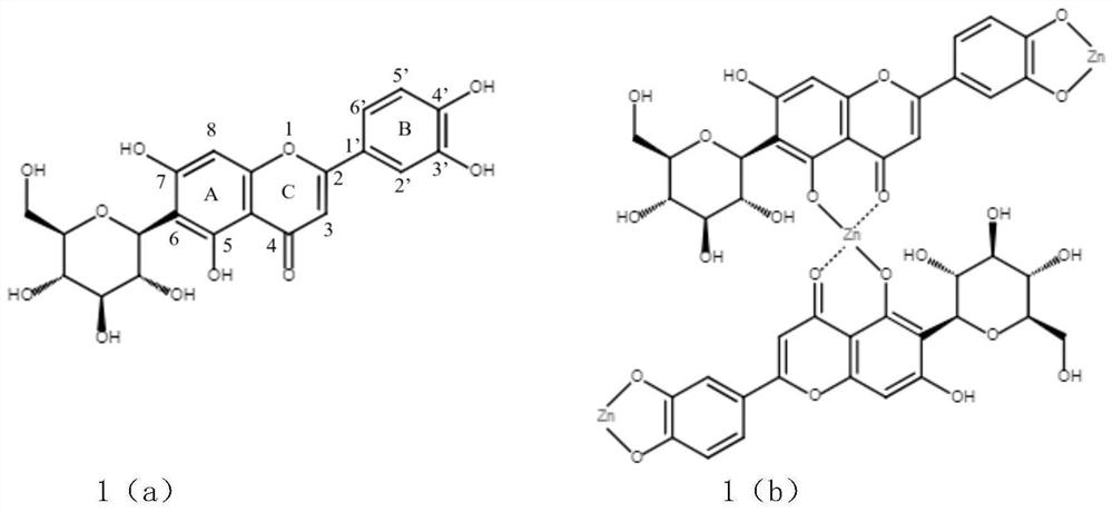 Water-soluble isoorientin-zinc complex as well as preparation method and application thereof