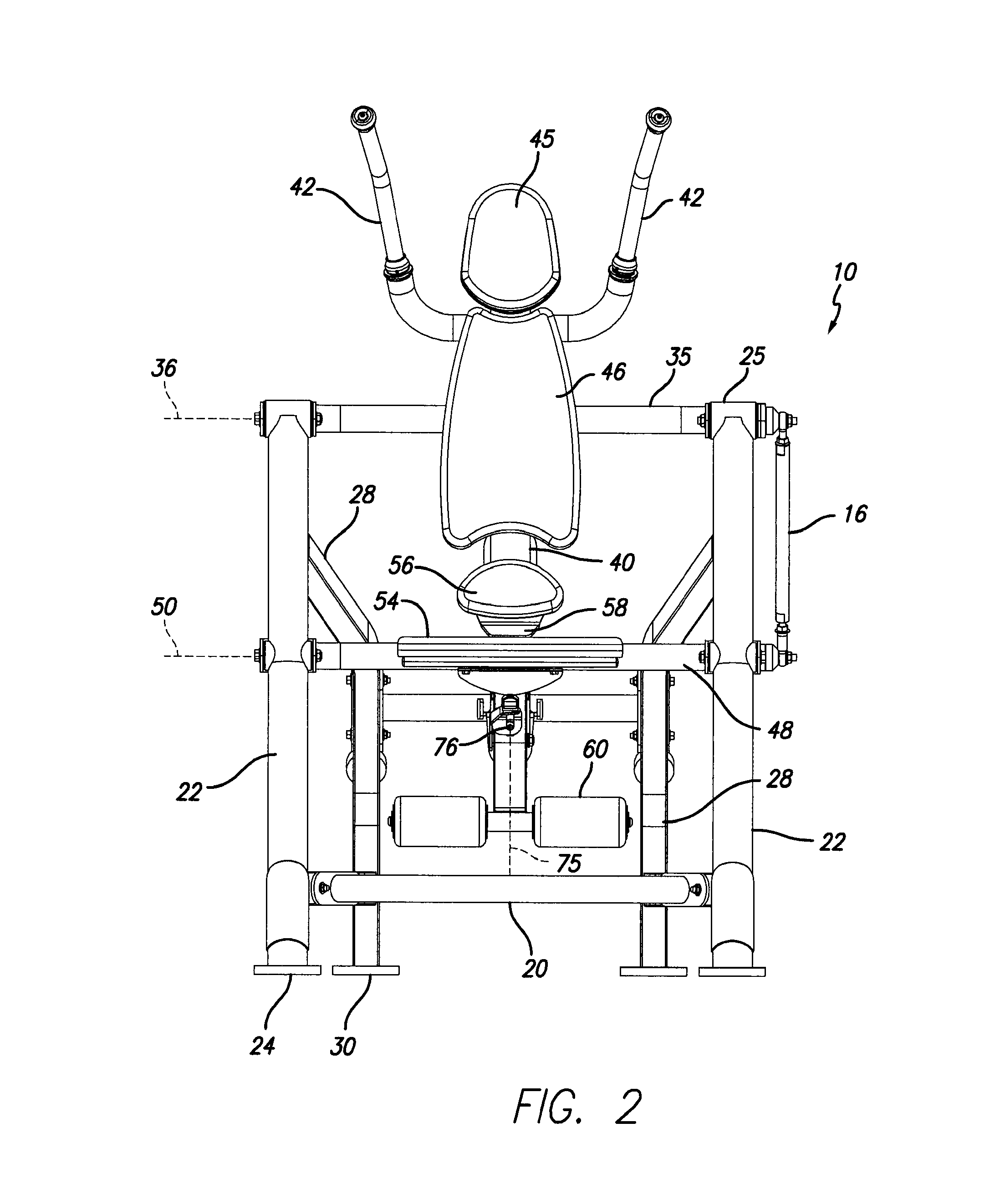 Exercise machine with two-directional pivoting user support