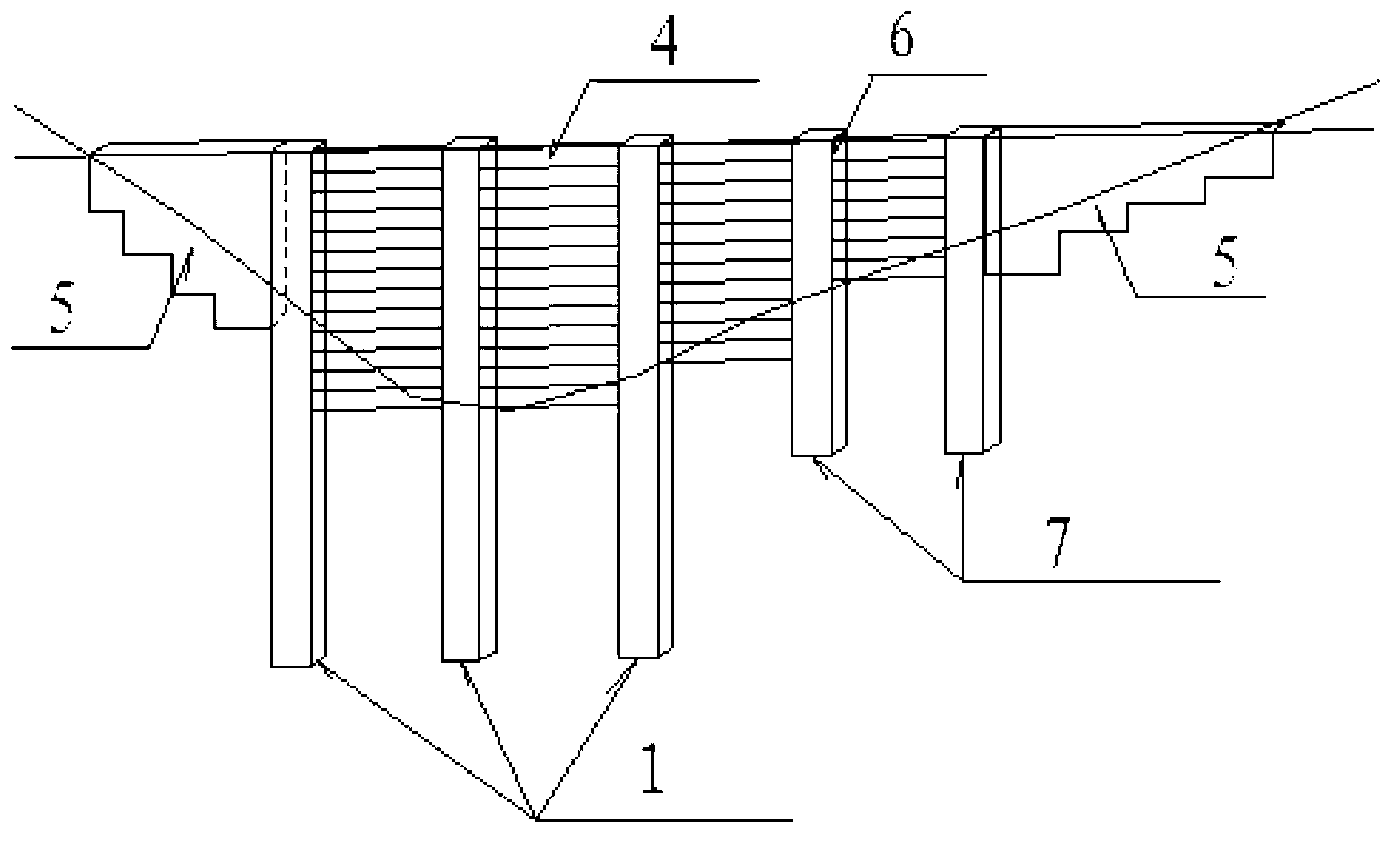 Rigid frame pile supporting and blocking structure