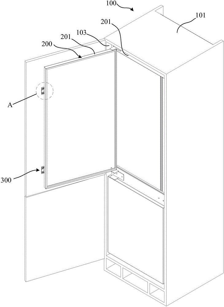 Door connecting device for embedded refrigerator and embedded refrigerator device