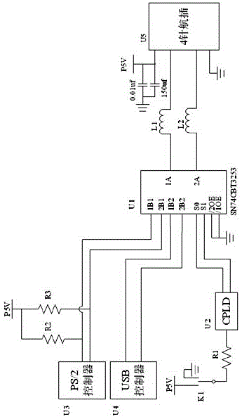Circuit and method for multiplexing universal serial bus (USB) and PS/2 interfaces on computer