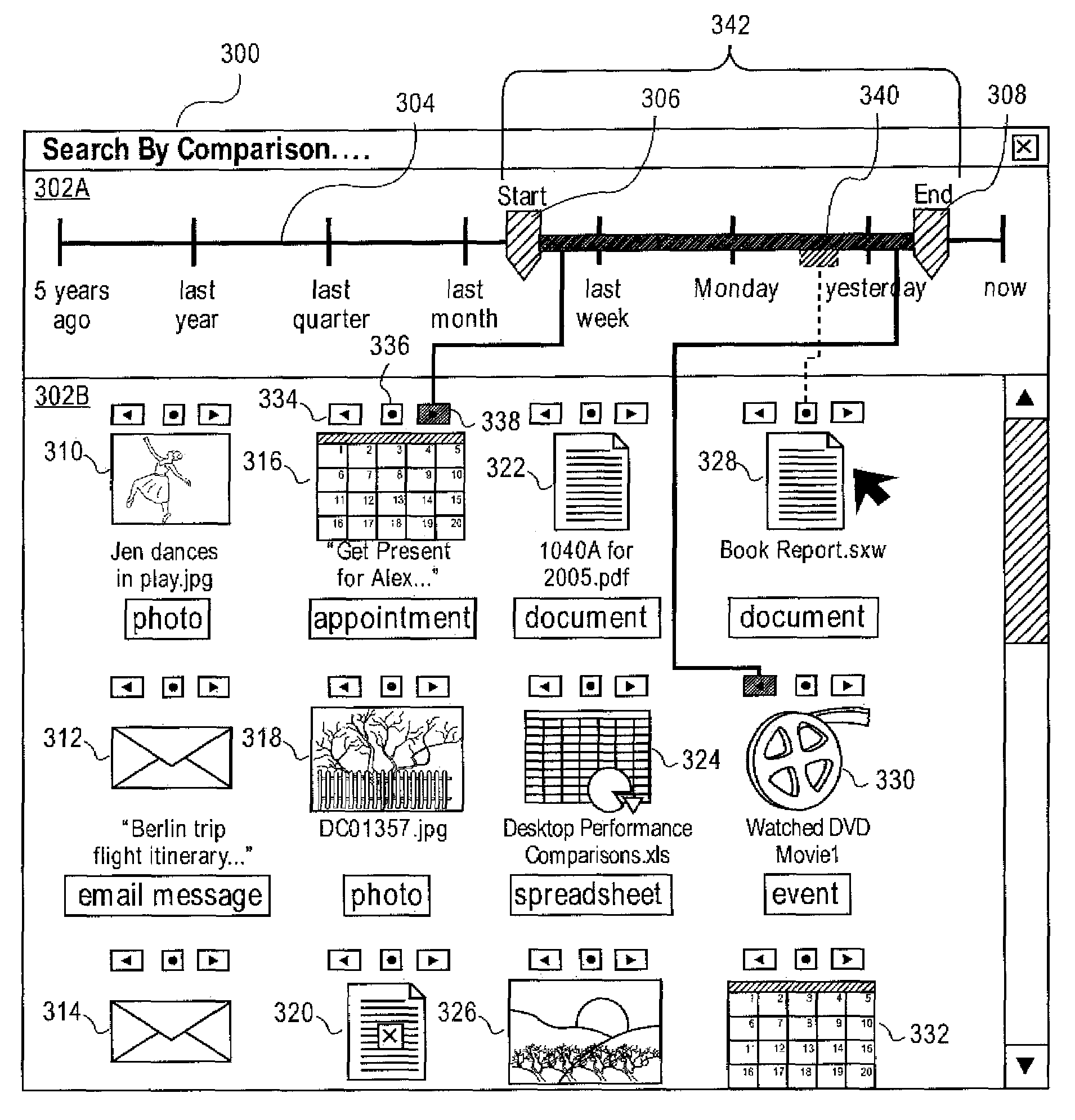 Searching desktop objects based on time comparison