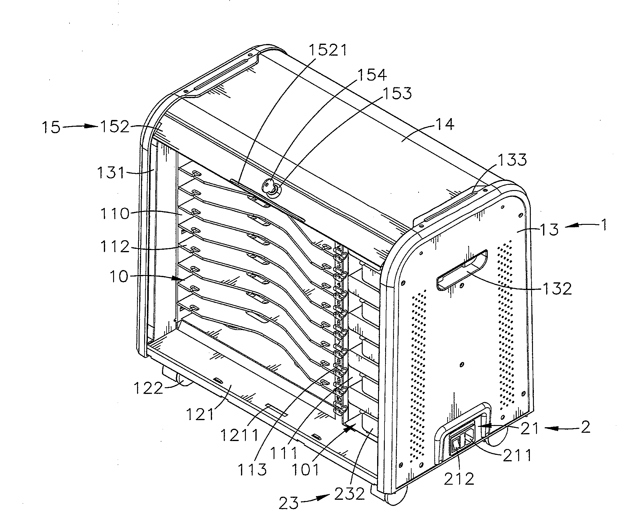 Mobile electronic device storage and charging cabinet
