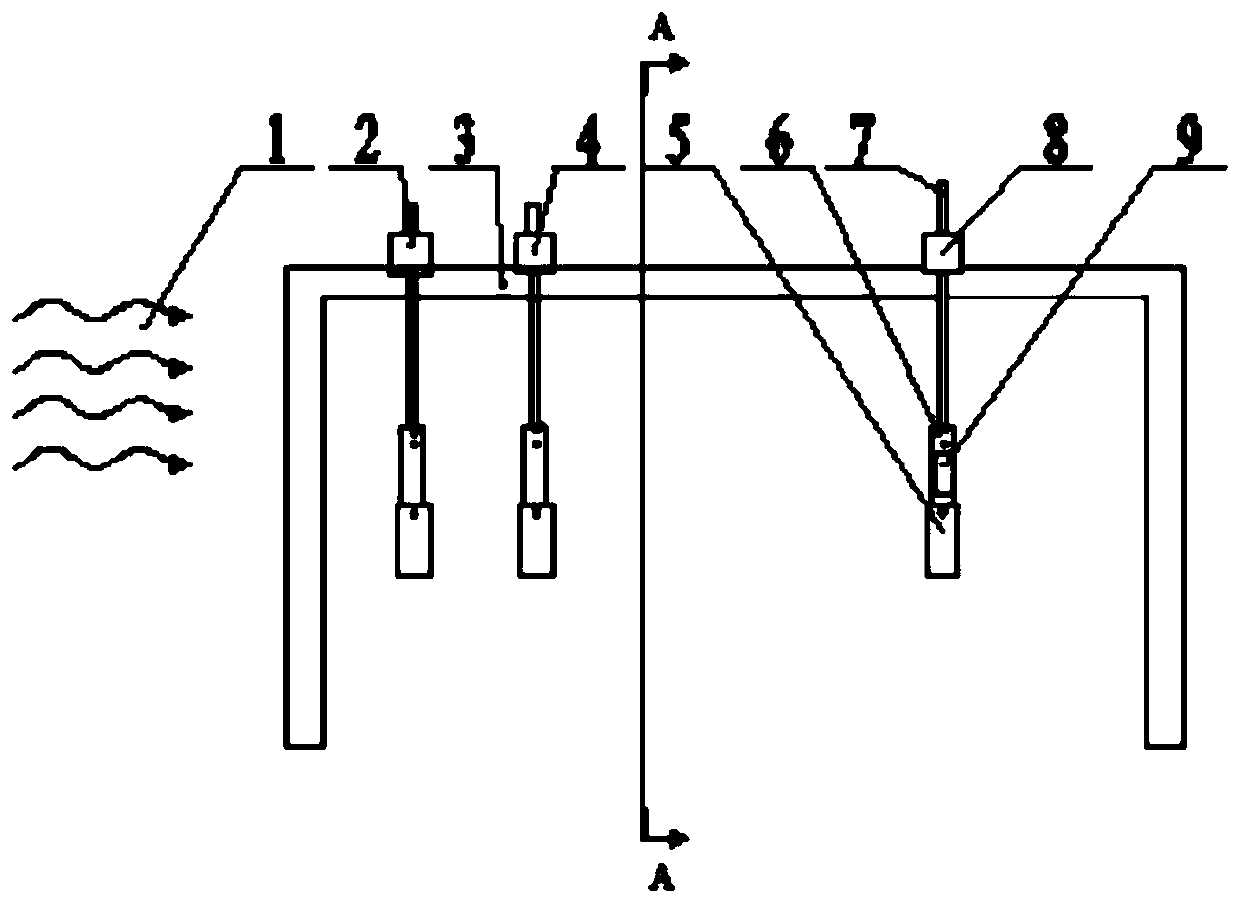 Test device and method for wind-actuated vibration based cross-row piezoelectric energy collector