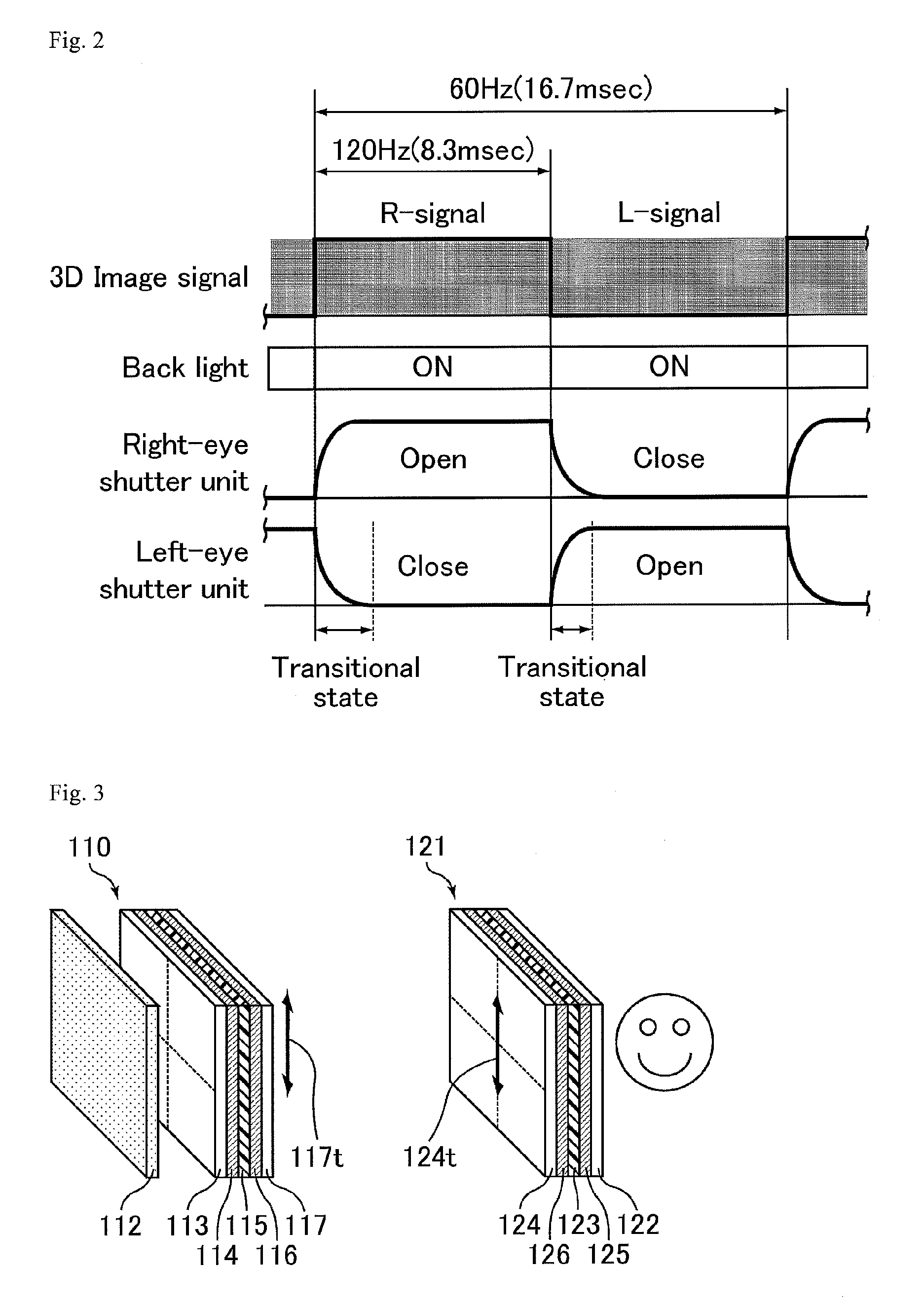 Active shutter glasses and three-dimensional image recognition unit