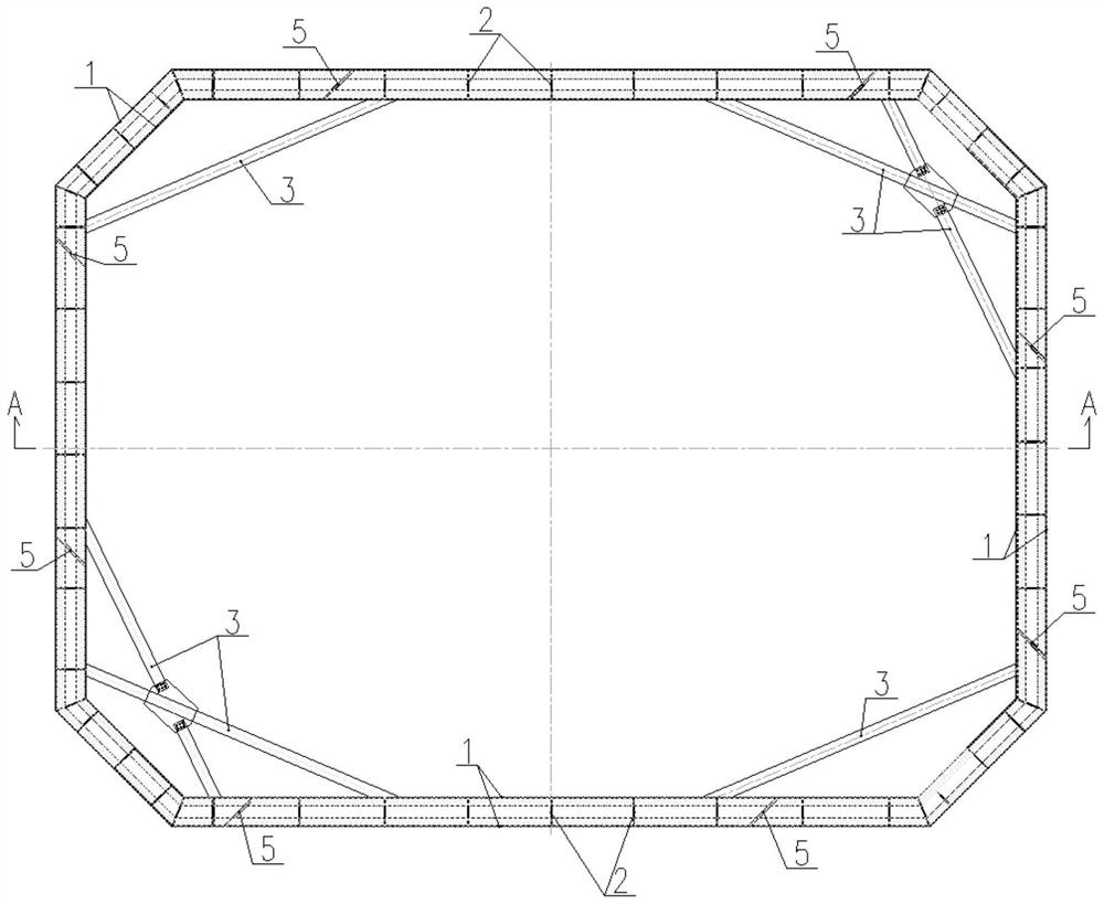 Octagonal working pit supporting member and mounting and construction method thereof