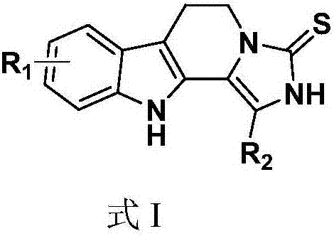 1,2,3,4-tetrahydro-beta-carboline-N-heterothioiminazole compound as well as preparation and application