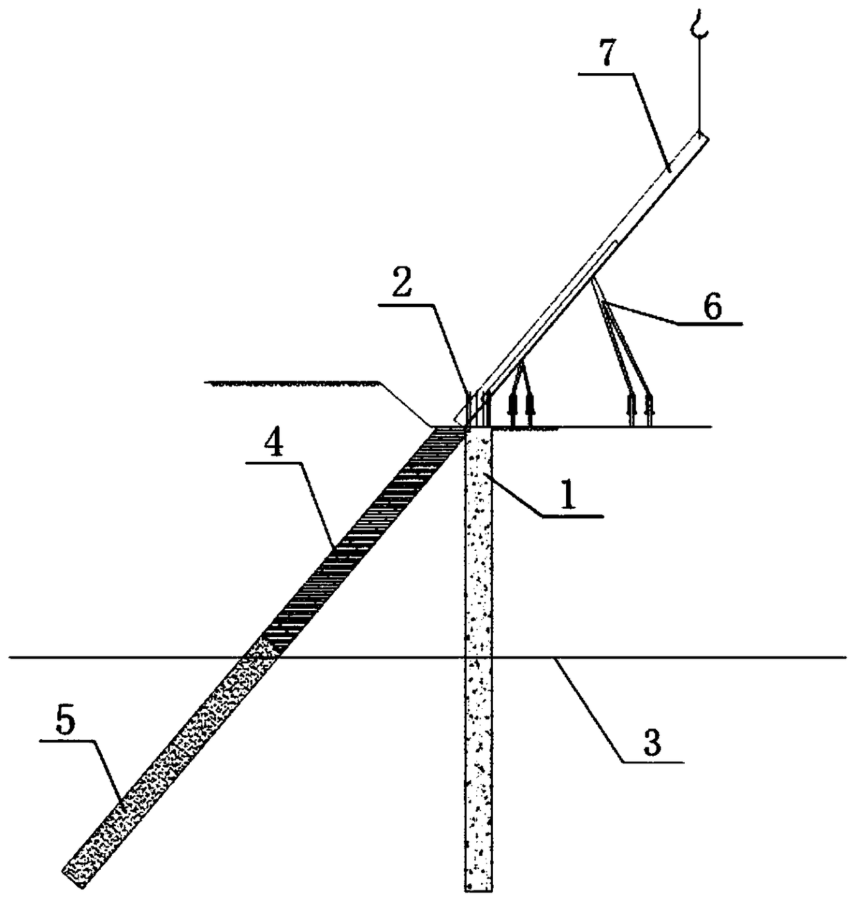 Construction method of foundation pit inclined support pile and auxiliary tool thereof