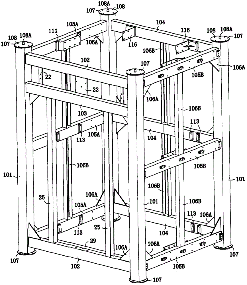 An elevator shaft wall assembled by a combined derrick