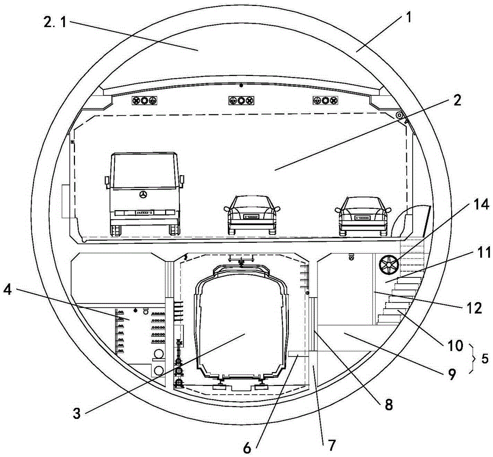 Arrangement structure of evacuation passages for a highway-rail joint construction shield tunnel