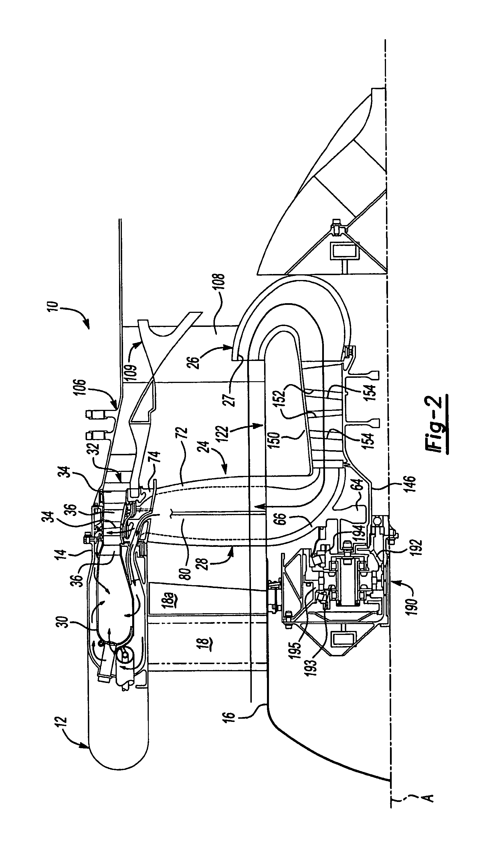 Tip turbine engine and operating method with reverse core airflow