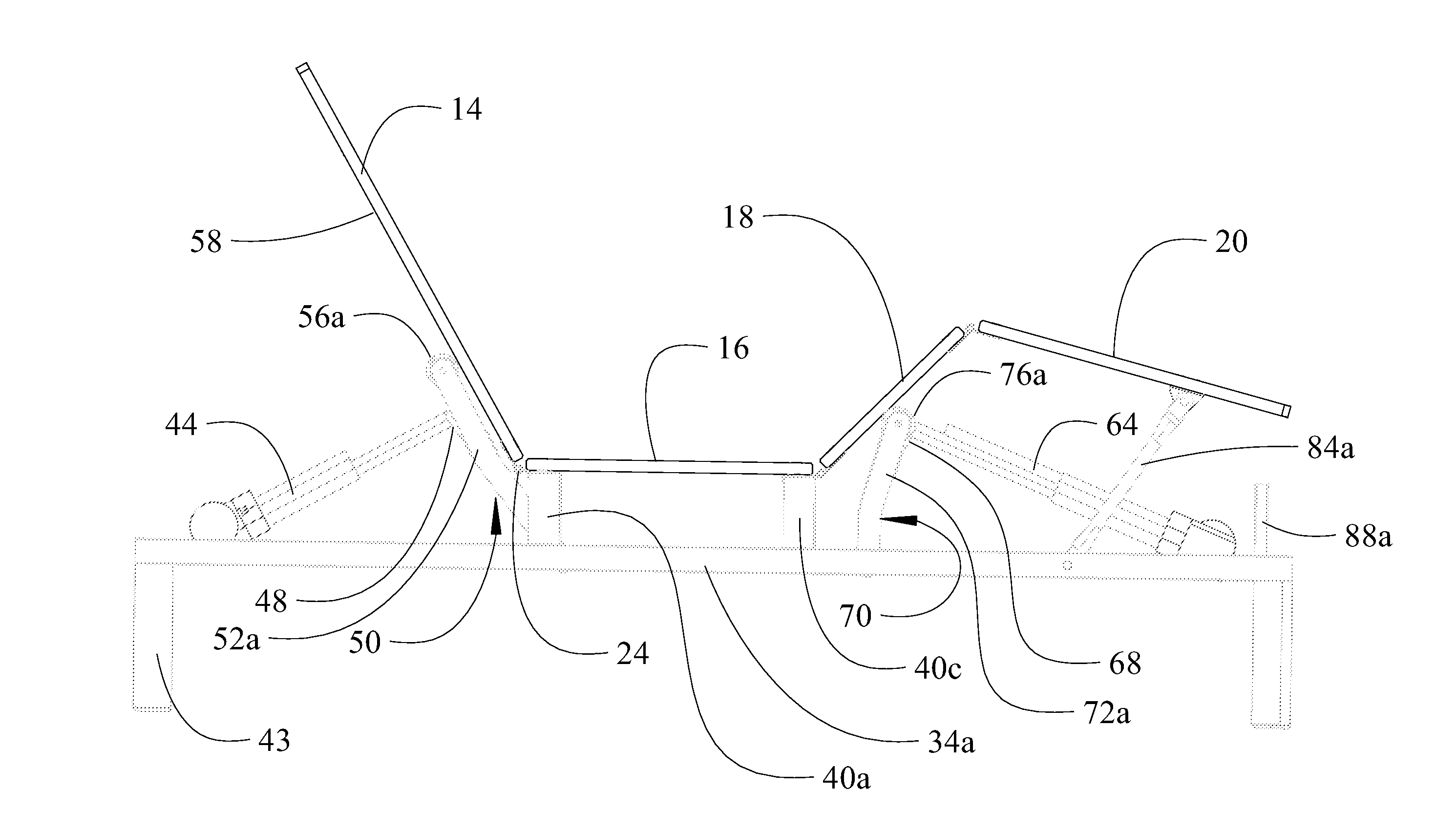 Articulating bed with simplified actuation