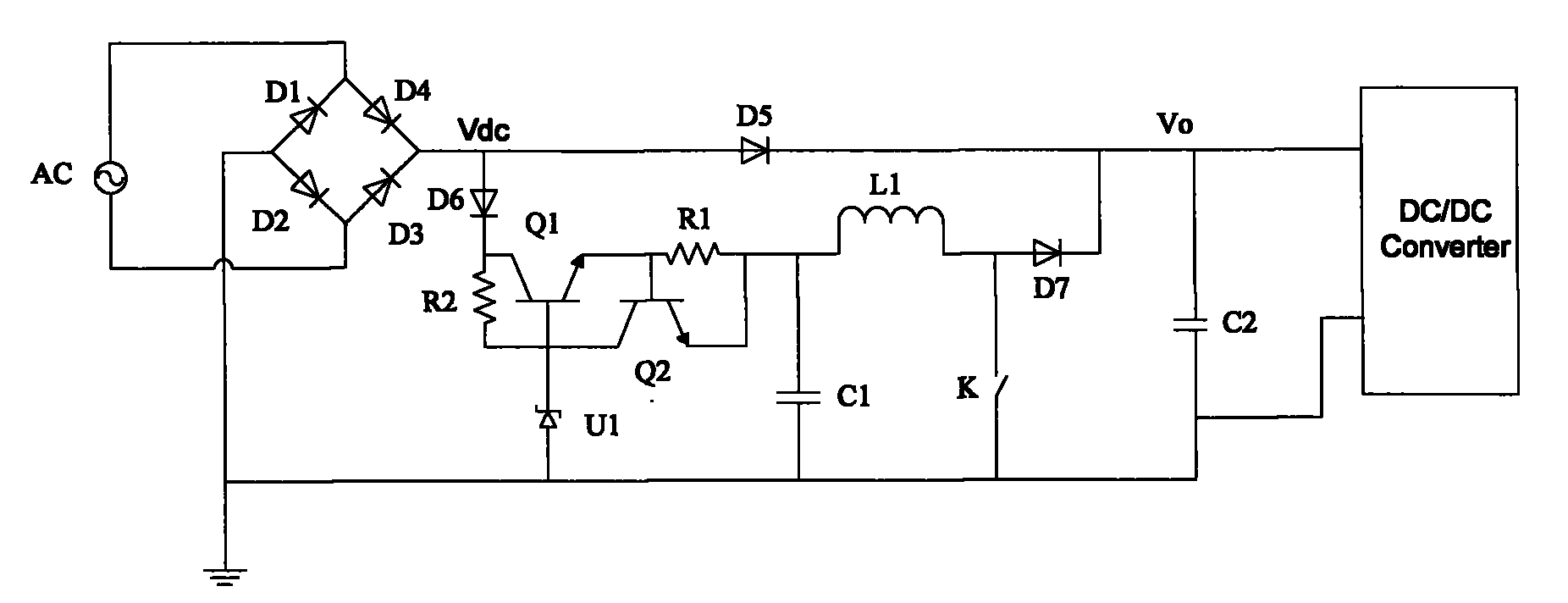 Power-down retaining circuit, method and power supply system