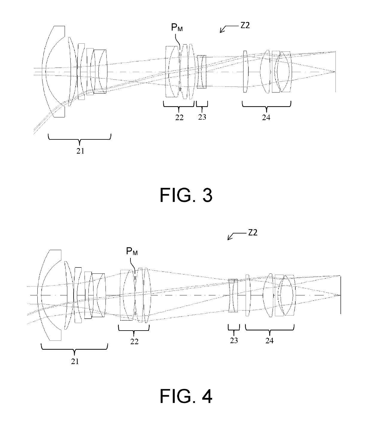 Optical zoom with movable pupil