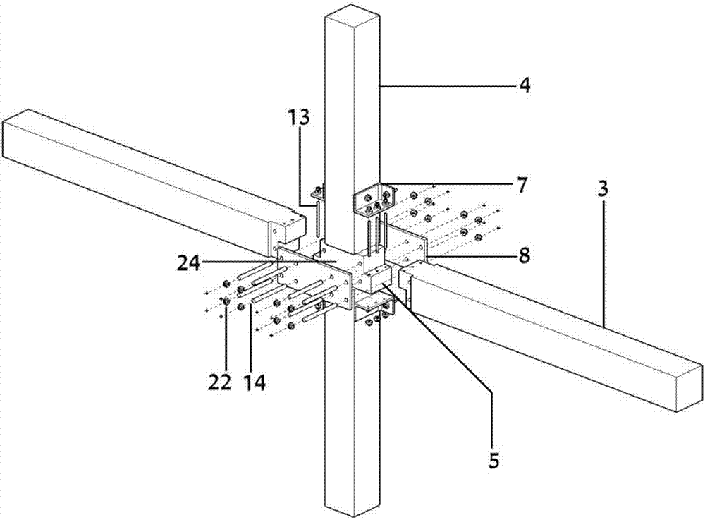 Reinforced structure connected by steel angles and method for all-fabricated external attached frame