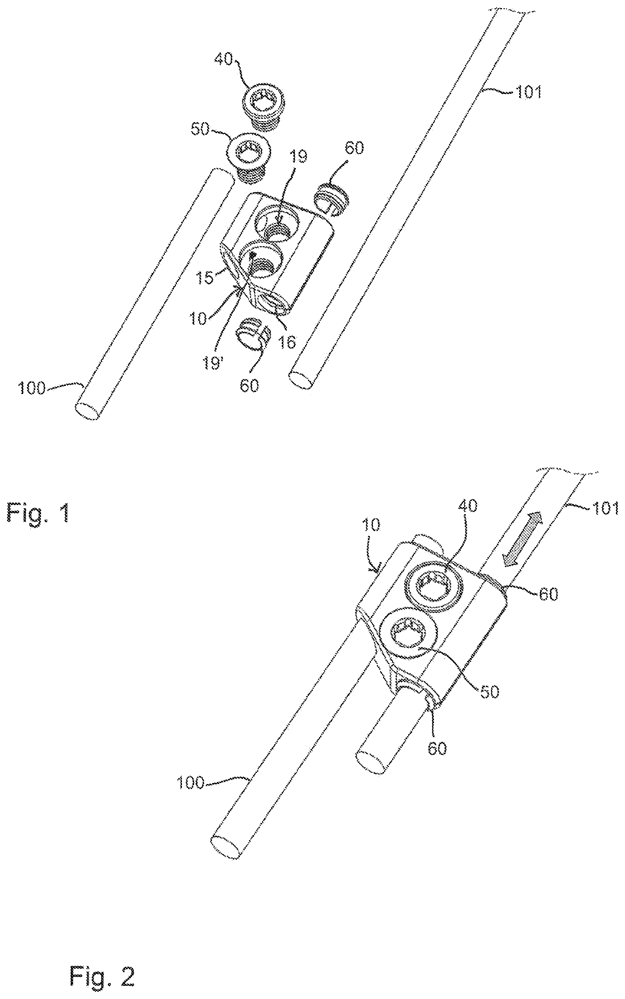 Rod system including at least two rods and connector device for rods