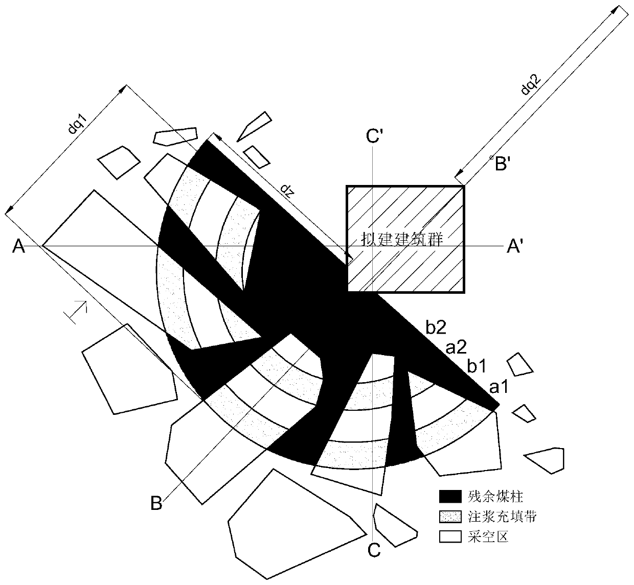 Grouting filling method in irregular mined-out area