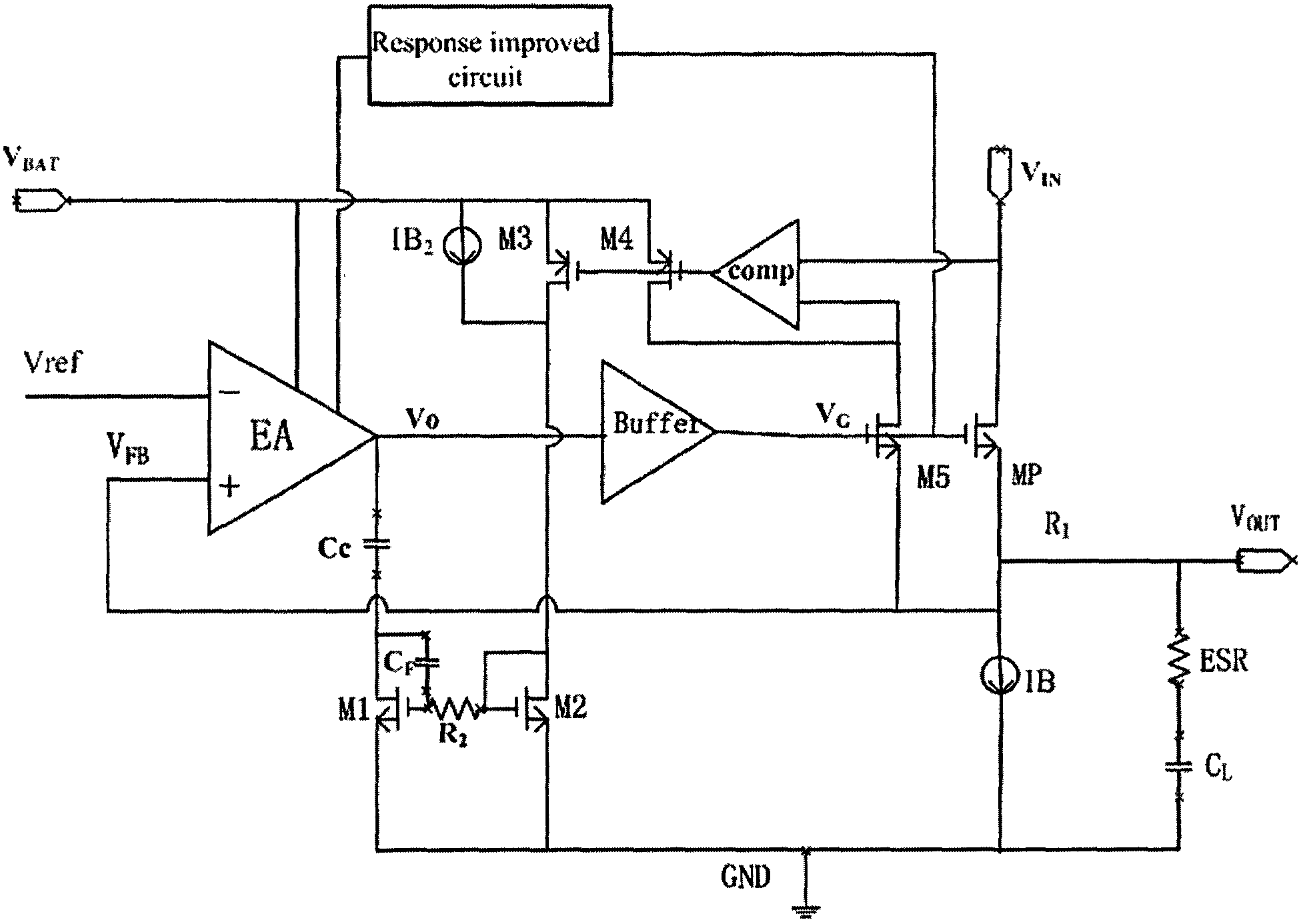 Low dropout linear regulator with quick transient response and high stability