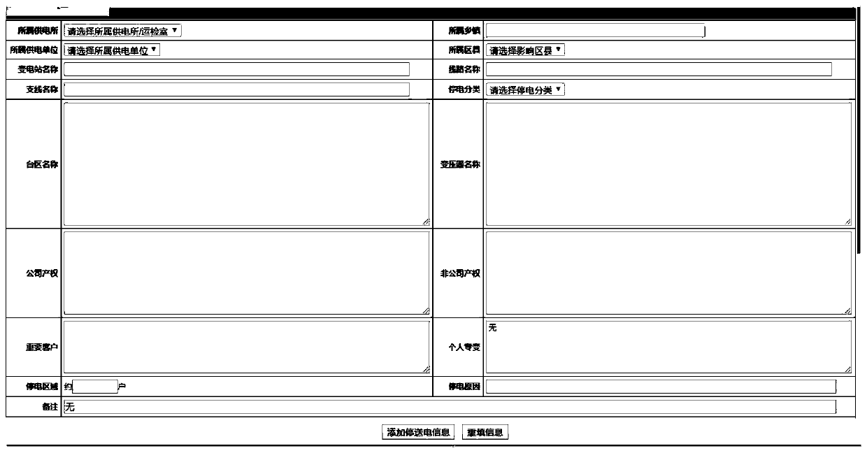 Power failure and transmission information management system and method and electronic equipment