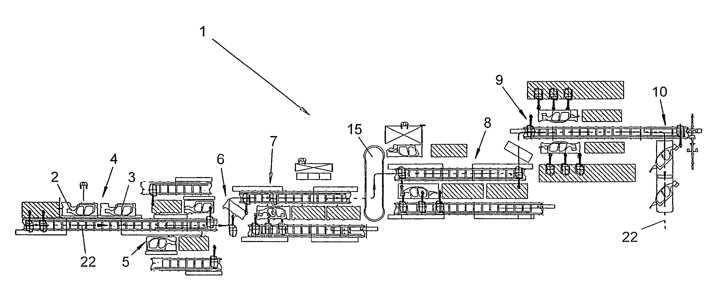 Manufacturing plant for parts, particularly vehicle body parts