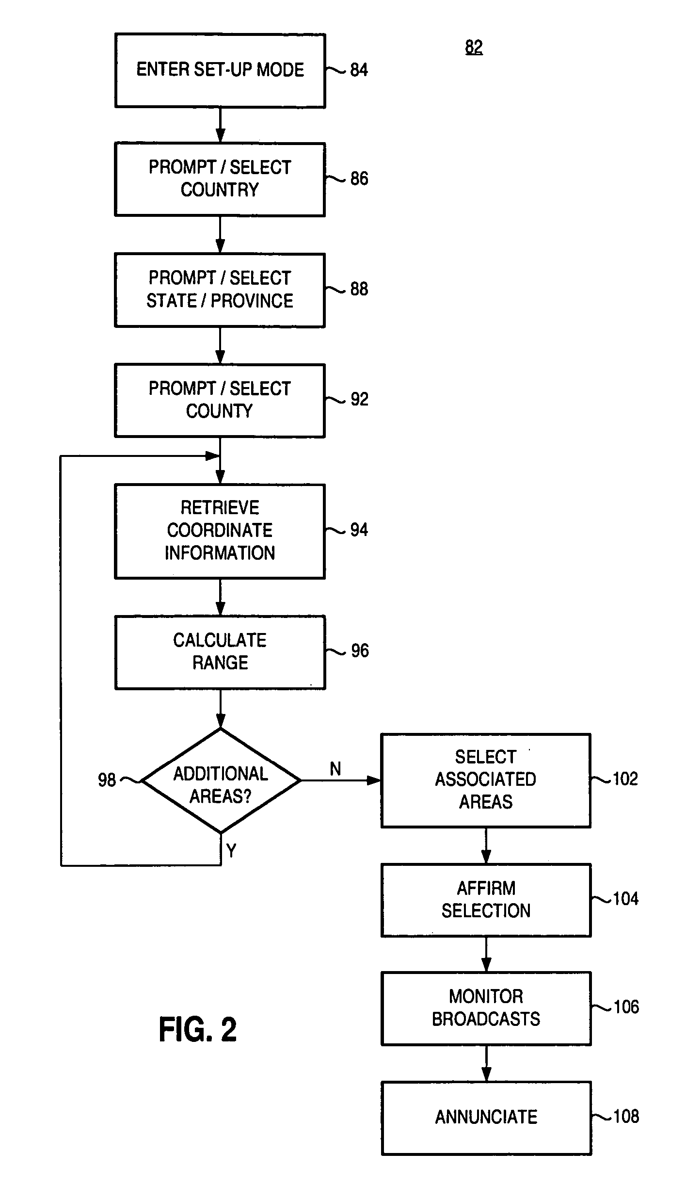 Apparatus and method for selecting geographical area information at a weather band, or other, radio device