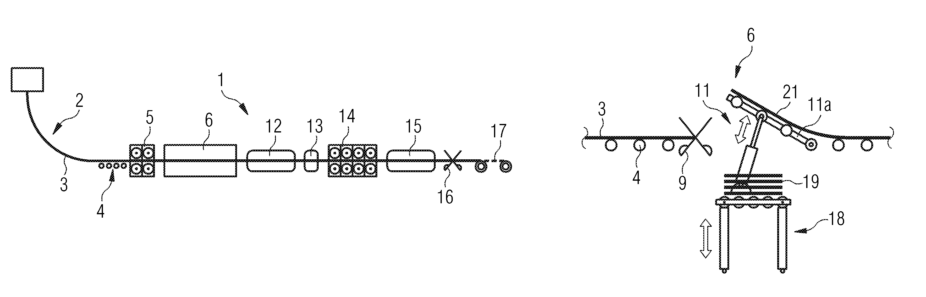 Process and apparatus for a combined casting and rolling installation