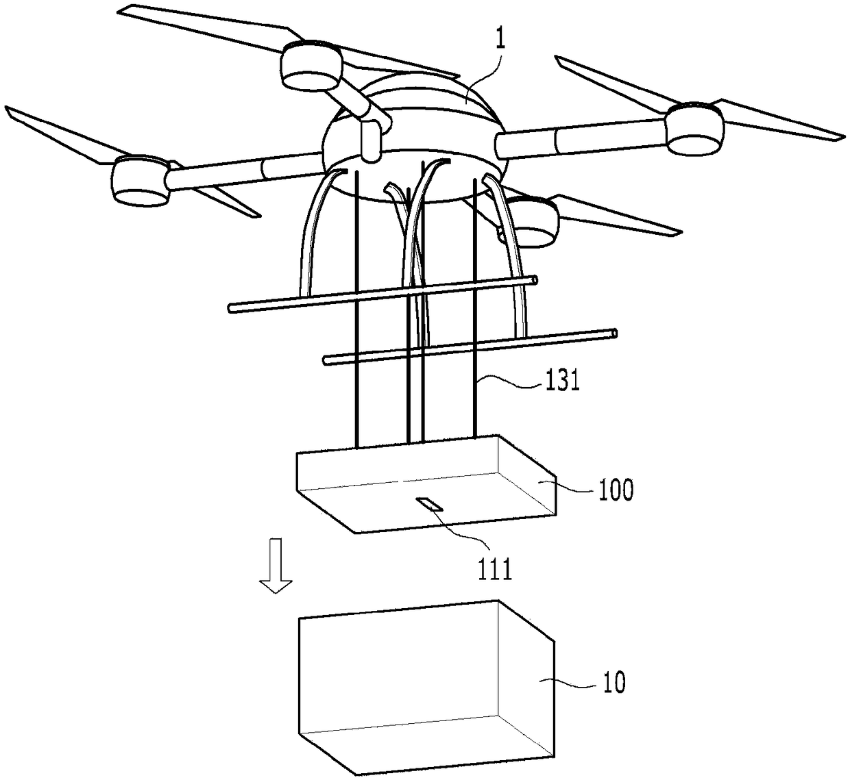 Flight unit-based freight falling apparatus and system using the same