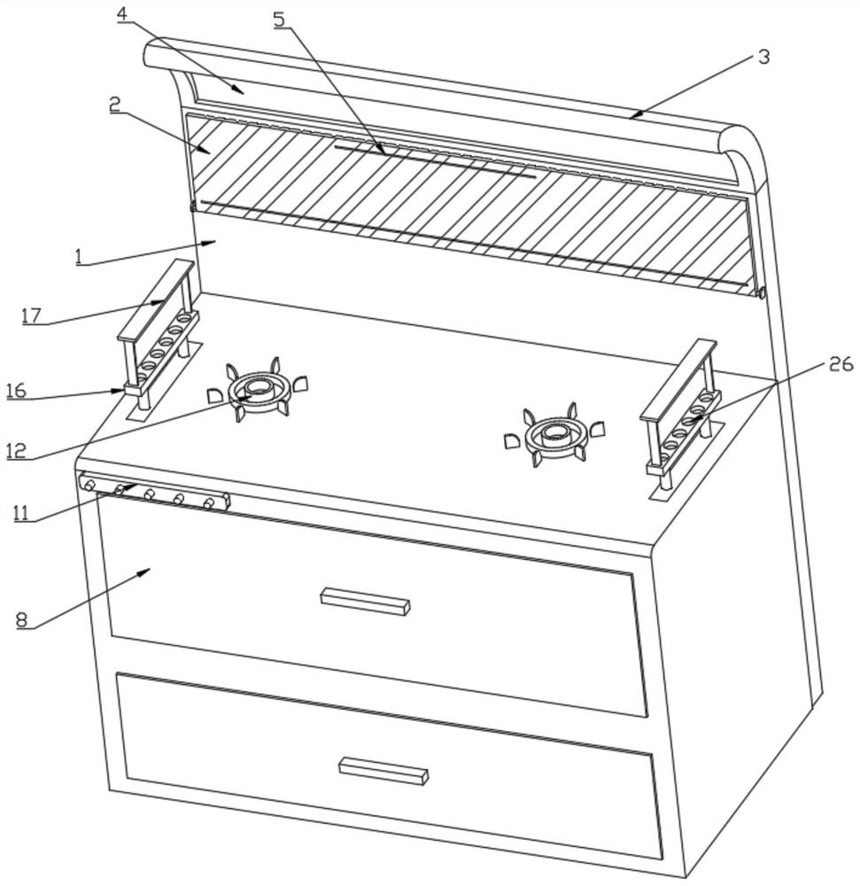 Integrated stove with hidden grill